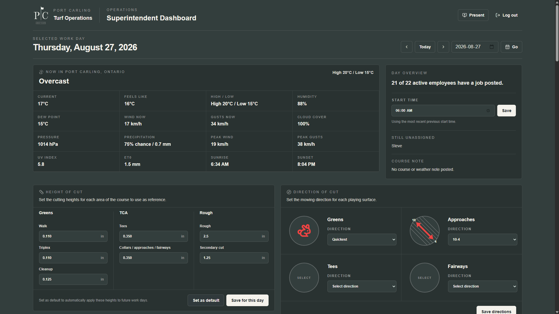 Screenshot of the PC Turf web application